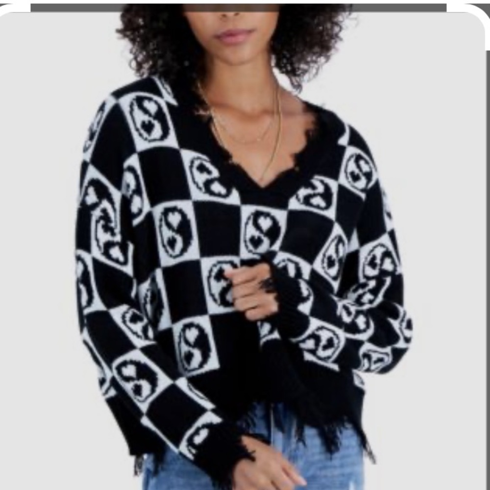 💞Just Polly Black and White Checkered Women's Sweater NWT